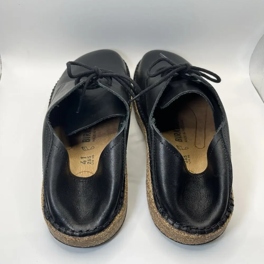 Birkenstock Gary Leather Shoes EU 41 Mens 8-8.5 Women 10-10.5 Vintage Wood Black